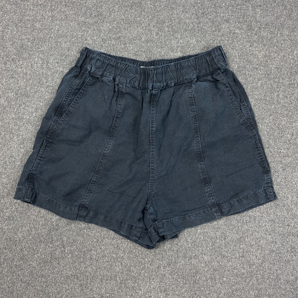 Madewell Linen Lyocell Blend Pull On Shorts Black XS High Rise Elastic Waist
